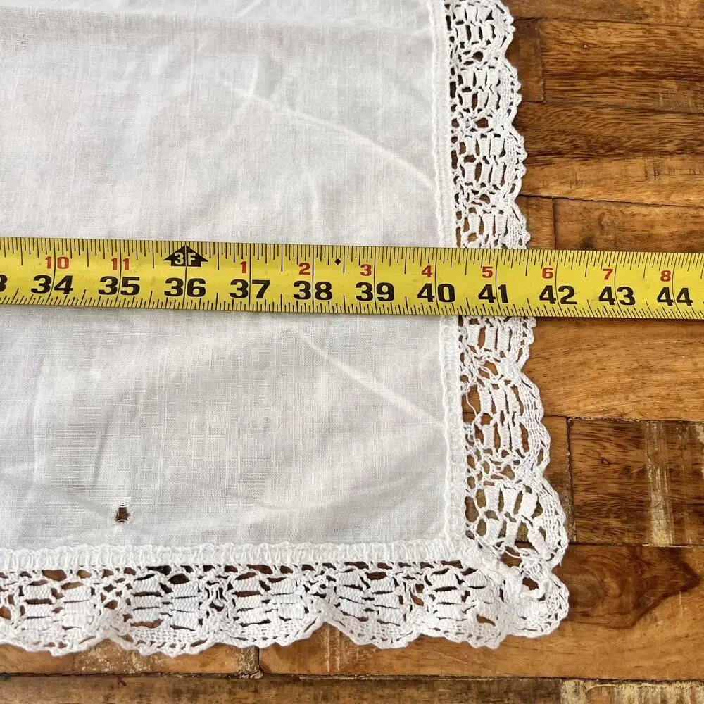 Vtg Linen Cotton Tablecloth Crochet Rectangle 20x41.5